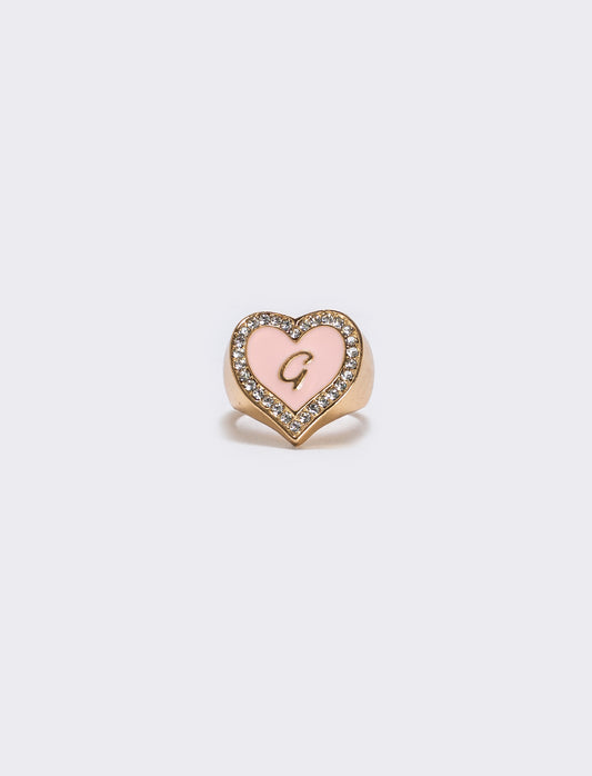 Anello cuore smaltato con strass - Var 4