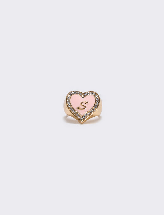 Anello cuore smaltato con strass - Var 7