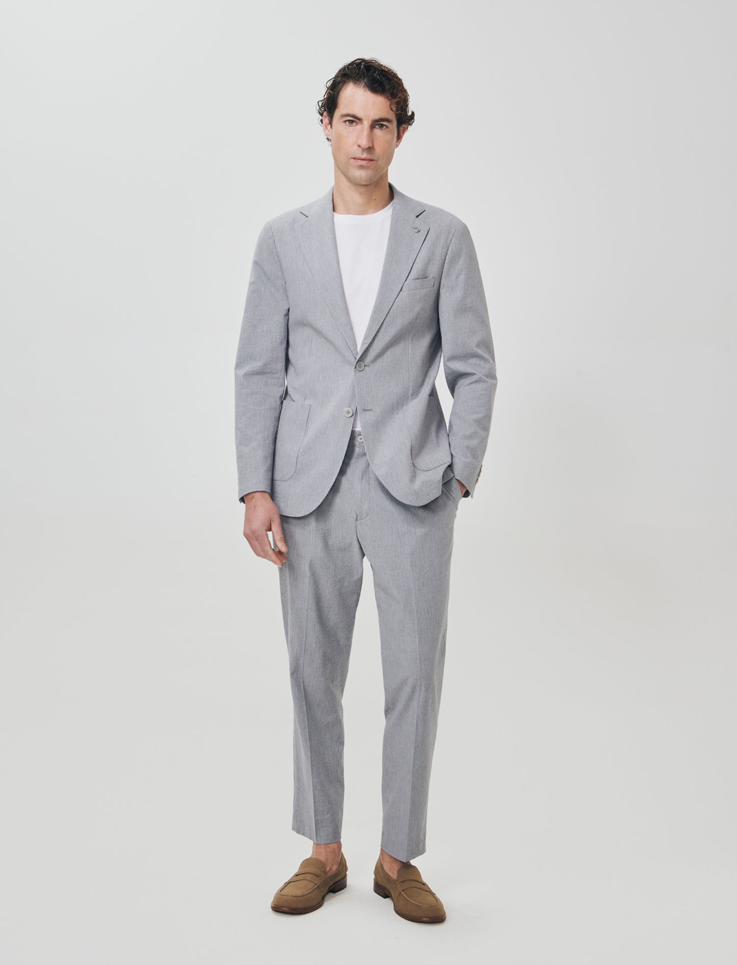 Formal striped linen blend blazer - Grey