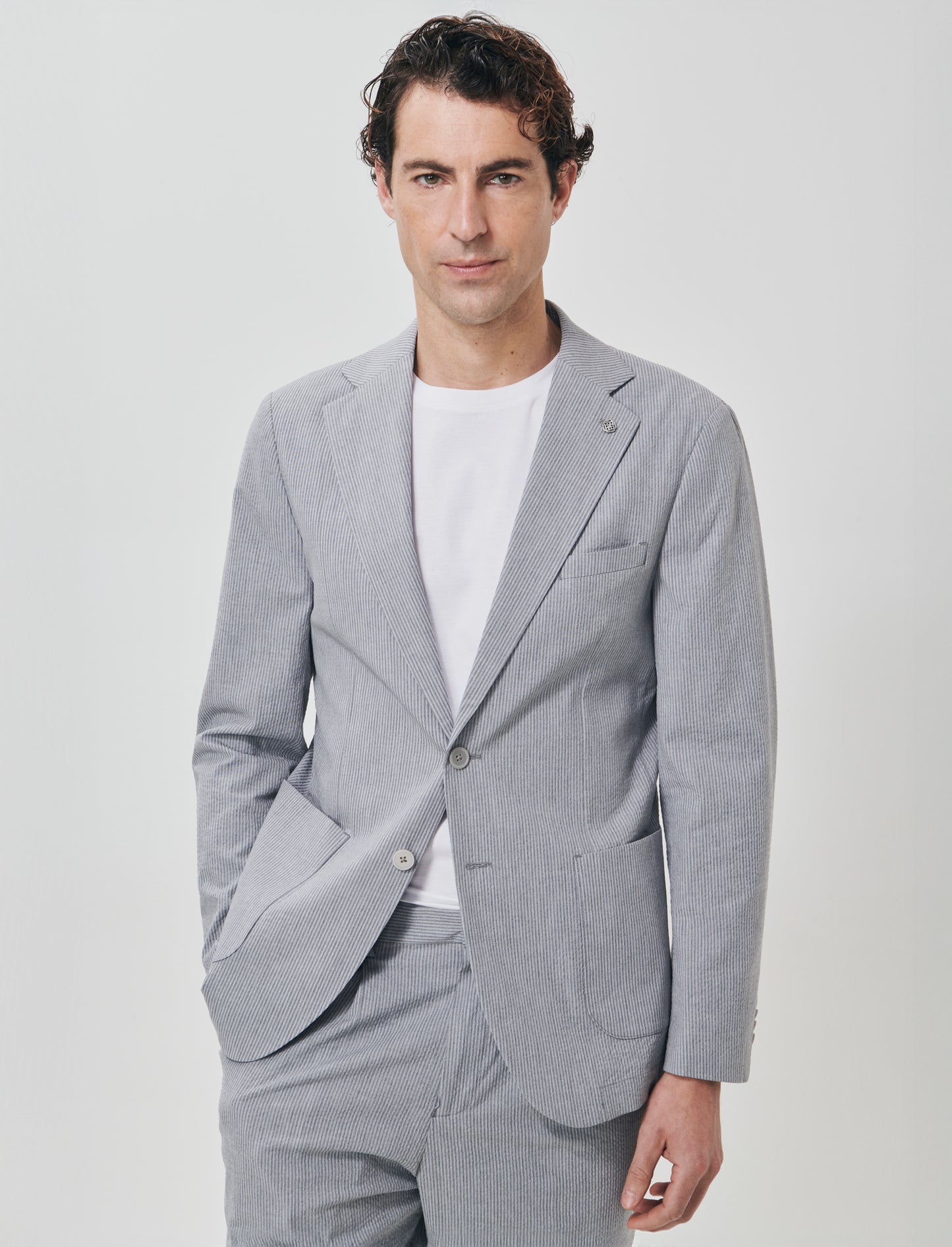 Formal striped linen blend blazer - Grey