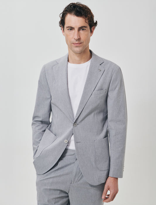 Formal striped linen blend blazer - Grey
