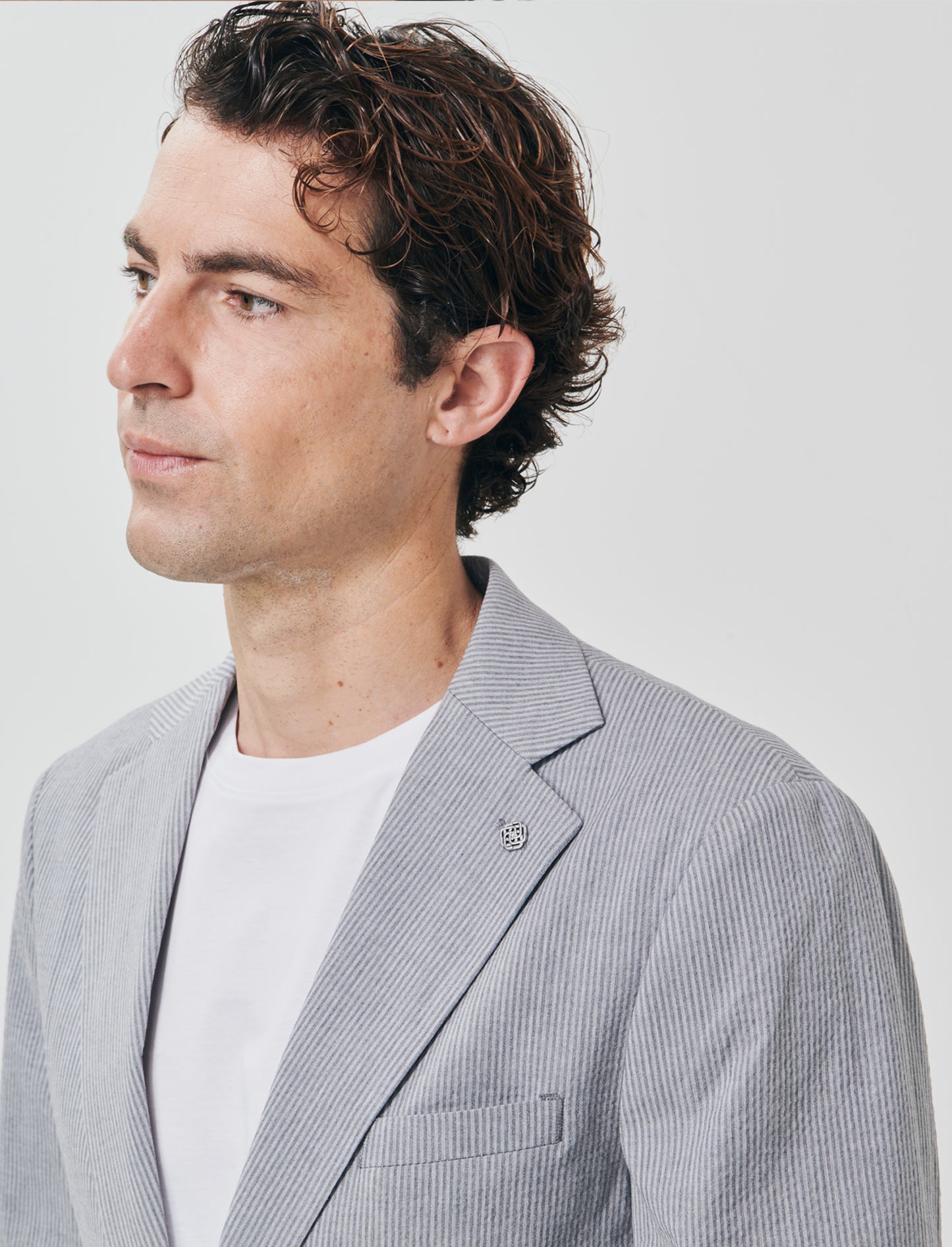 Formal striped linen blend blazer - Grey