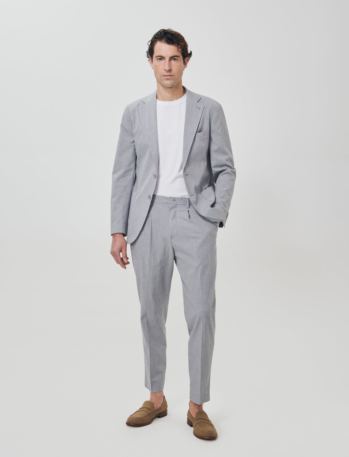 Pantaloni mix lino effetto riga formali - Grigio