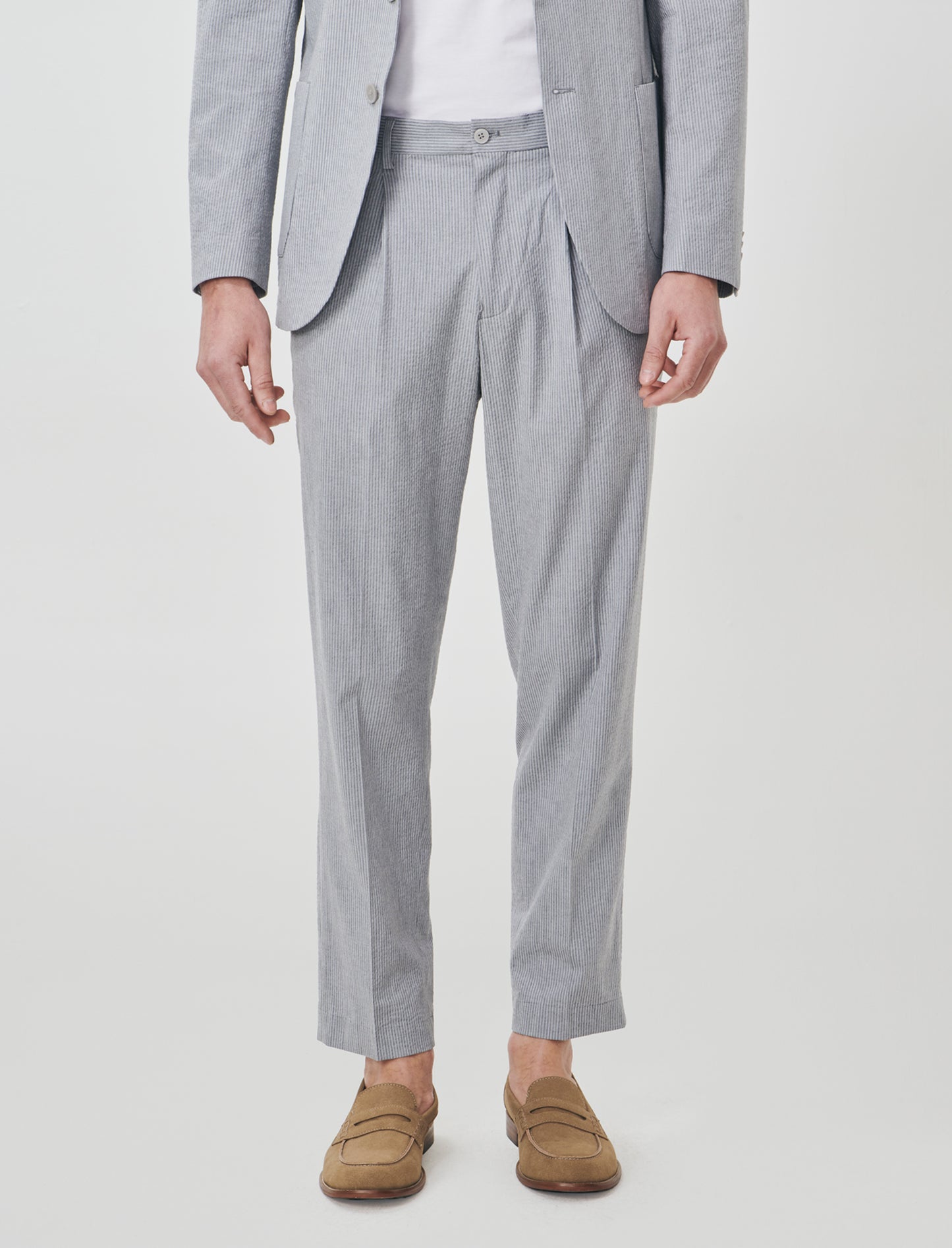 Pantaloni mix lino effetto riga formali - Grigio