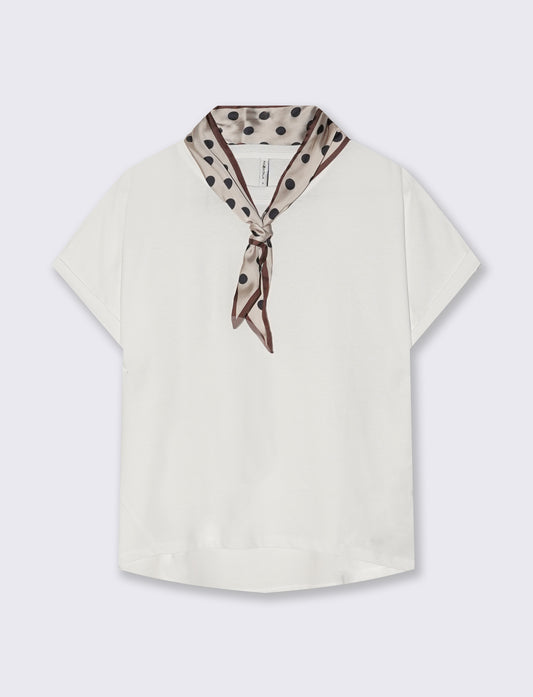 T-shirt in cotone con foulard incluso - Bianco