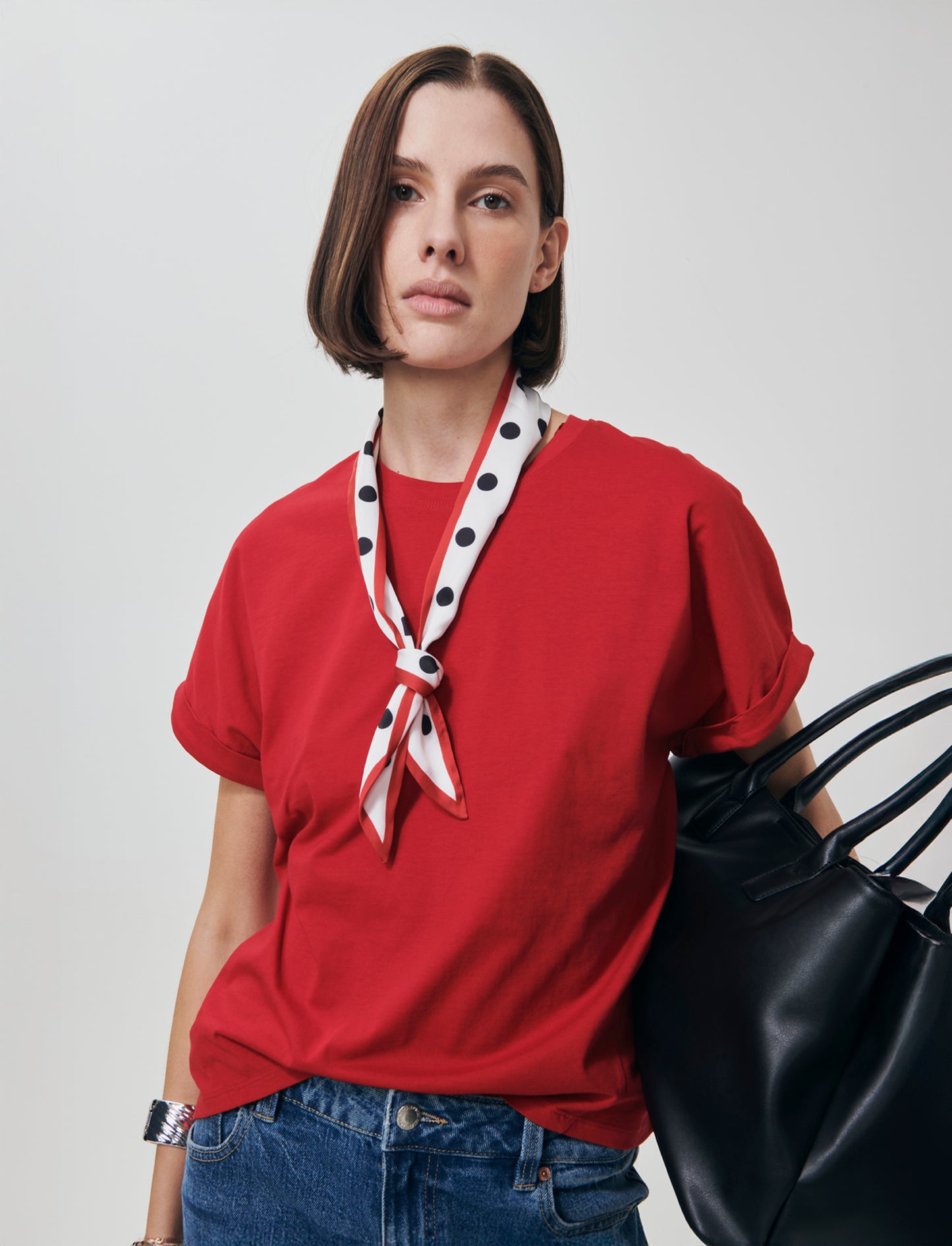T-shirt in cotone con foulard incluso - Rosso