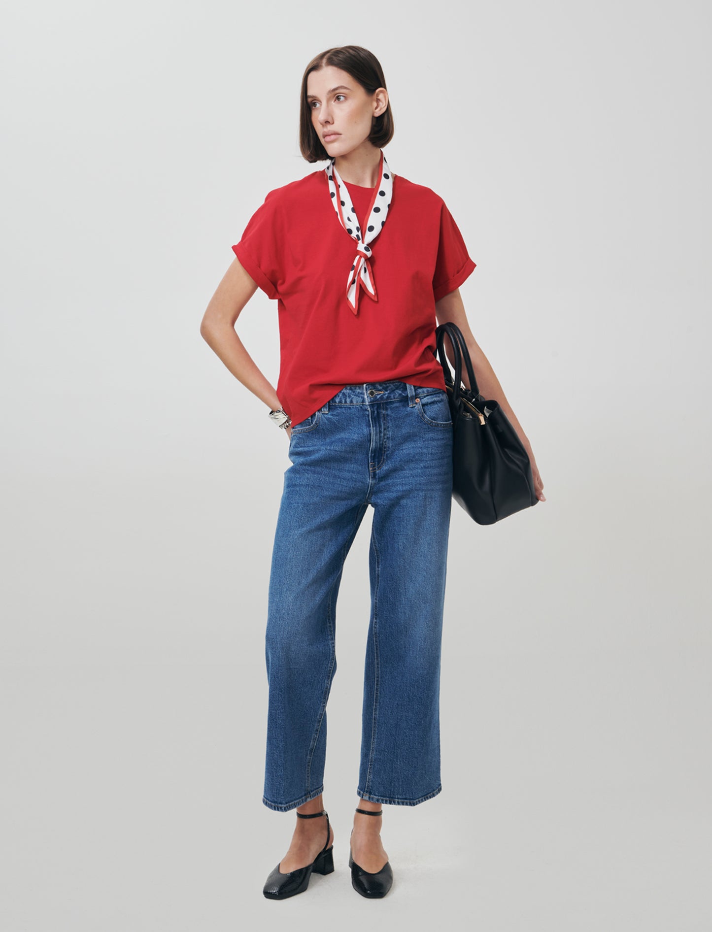 T-shirt in cotone con foulard incluso - Rosso