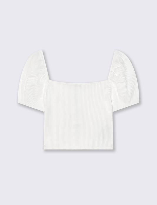 Top con scollo quadrato e maniche a palloncino - Bianco