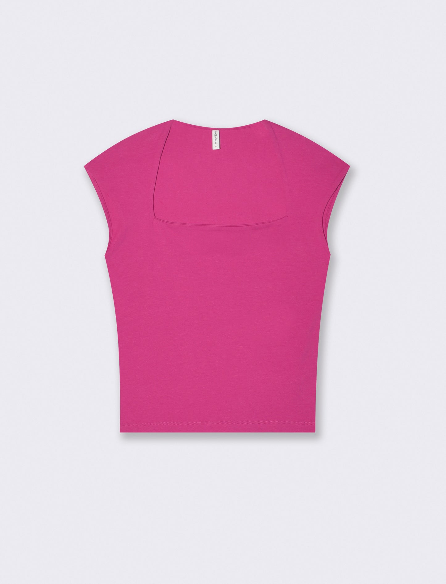 T-Shirt Slim con Spalla Scesa e Scollo Quadrato - Fuxia