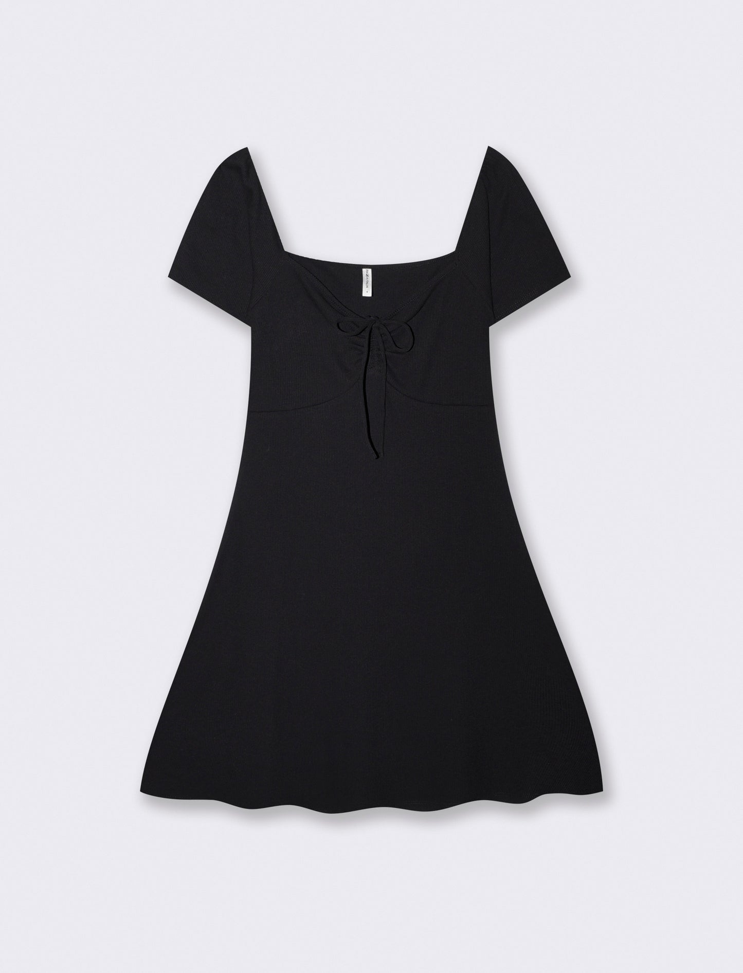 Vestito Corto a Coste con Manica Aletto - Nero
