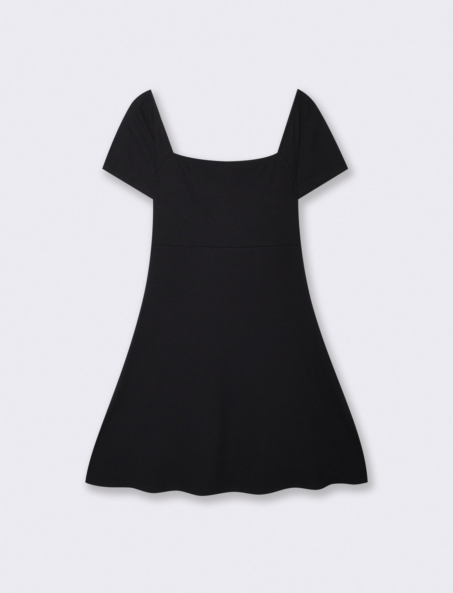 Vestito Corto a Coste con Manica Aletto - Nero