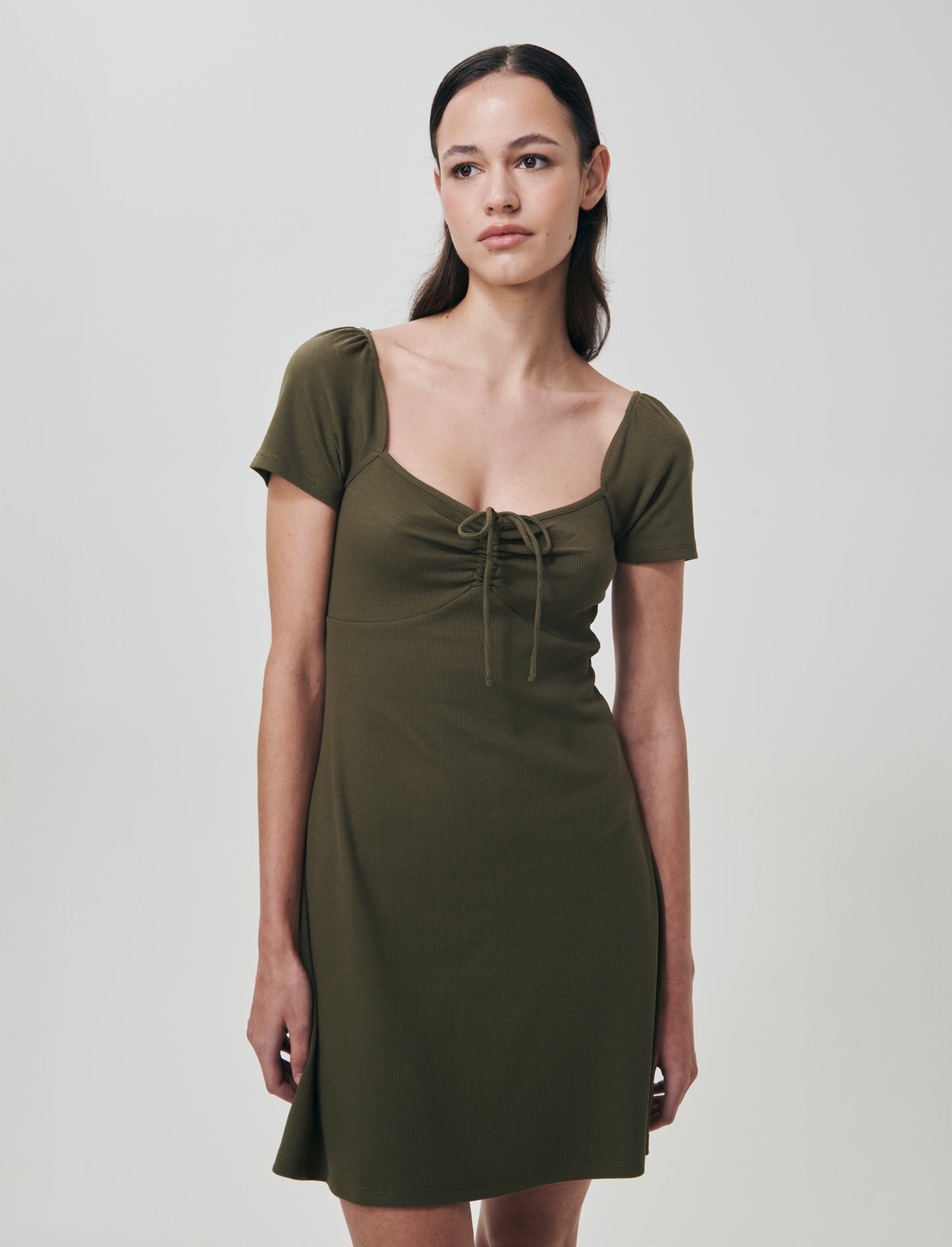 Vestito Corto a Coste con Manica Aletto - Kaky 1