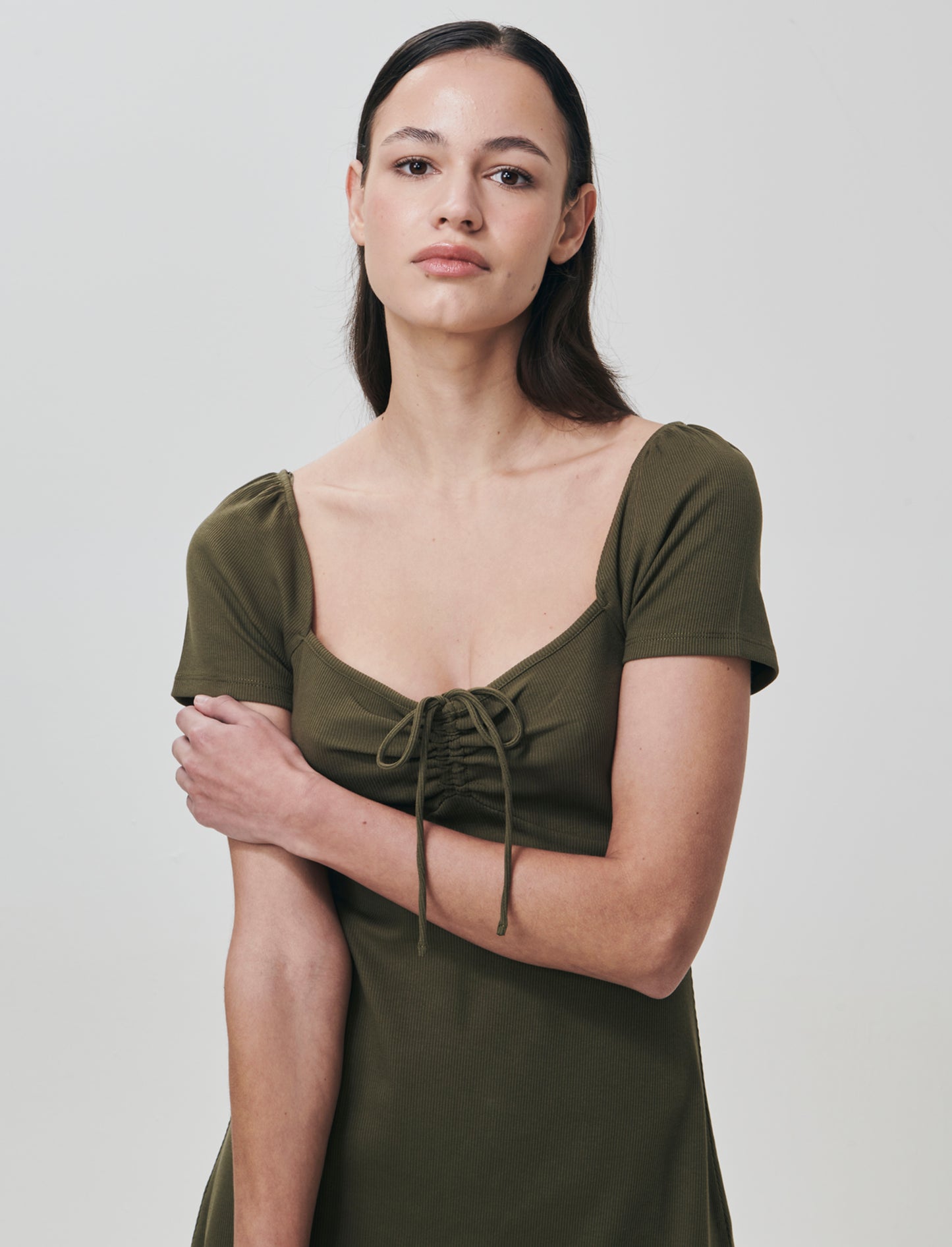 Vestito Corto a Coste con Manica Aletto - Kaky 1