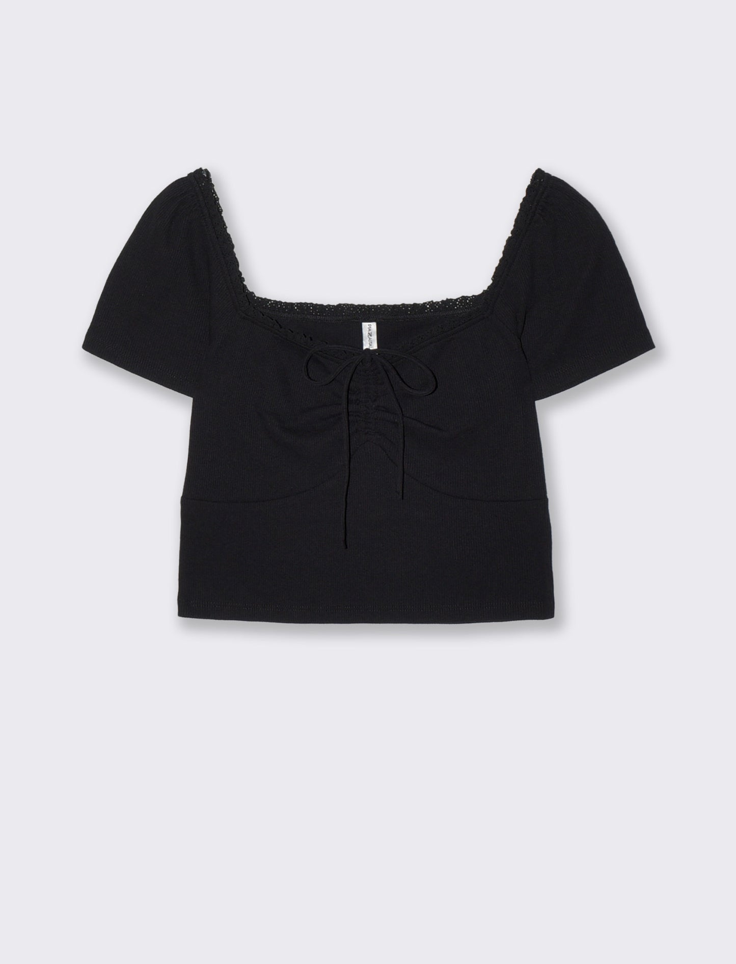Top arricciato con manica corta slim - Nero
