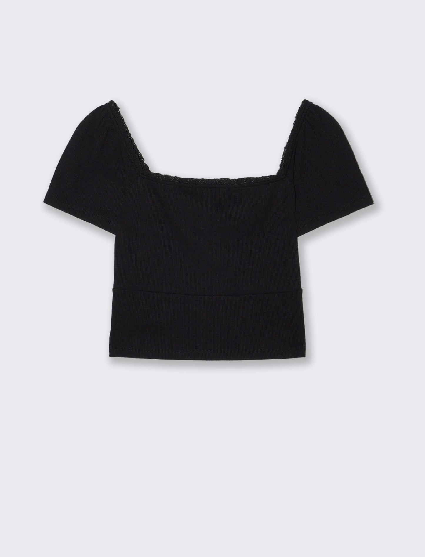 Top arricciato con manica corta slim - Nero