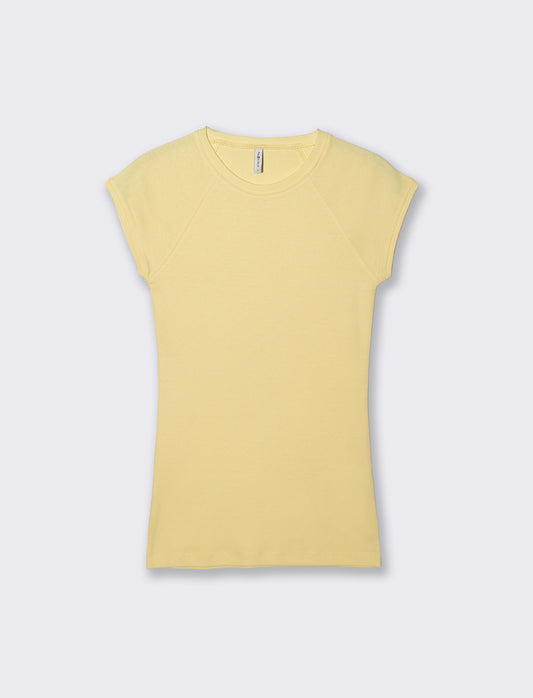 Slim Fit Basic Cotton Raglan T-Shirt - Yellow