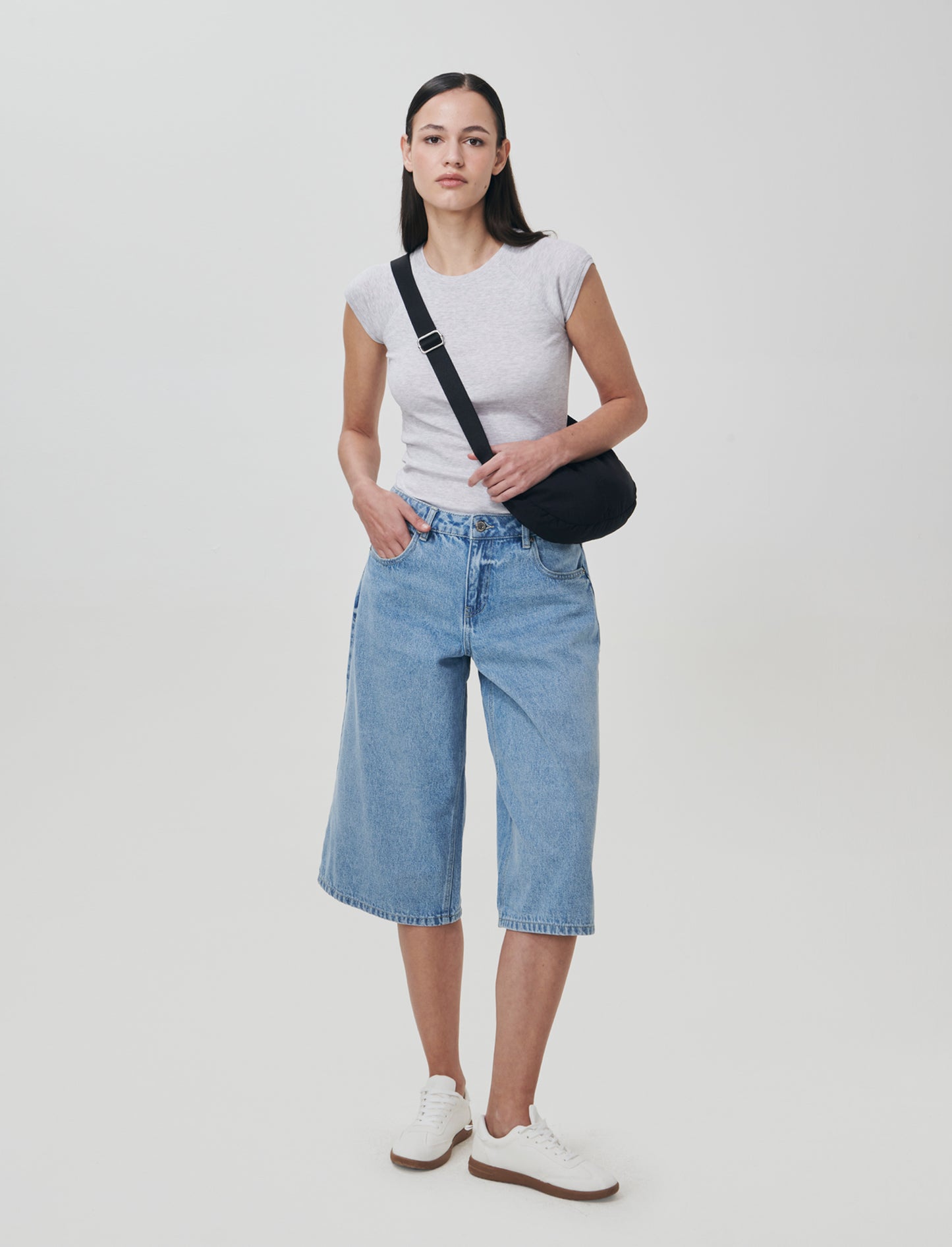 T-shirt basica slim in cotone raglan - Grigio chiaro mel.