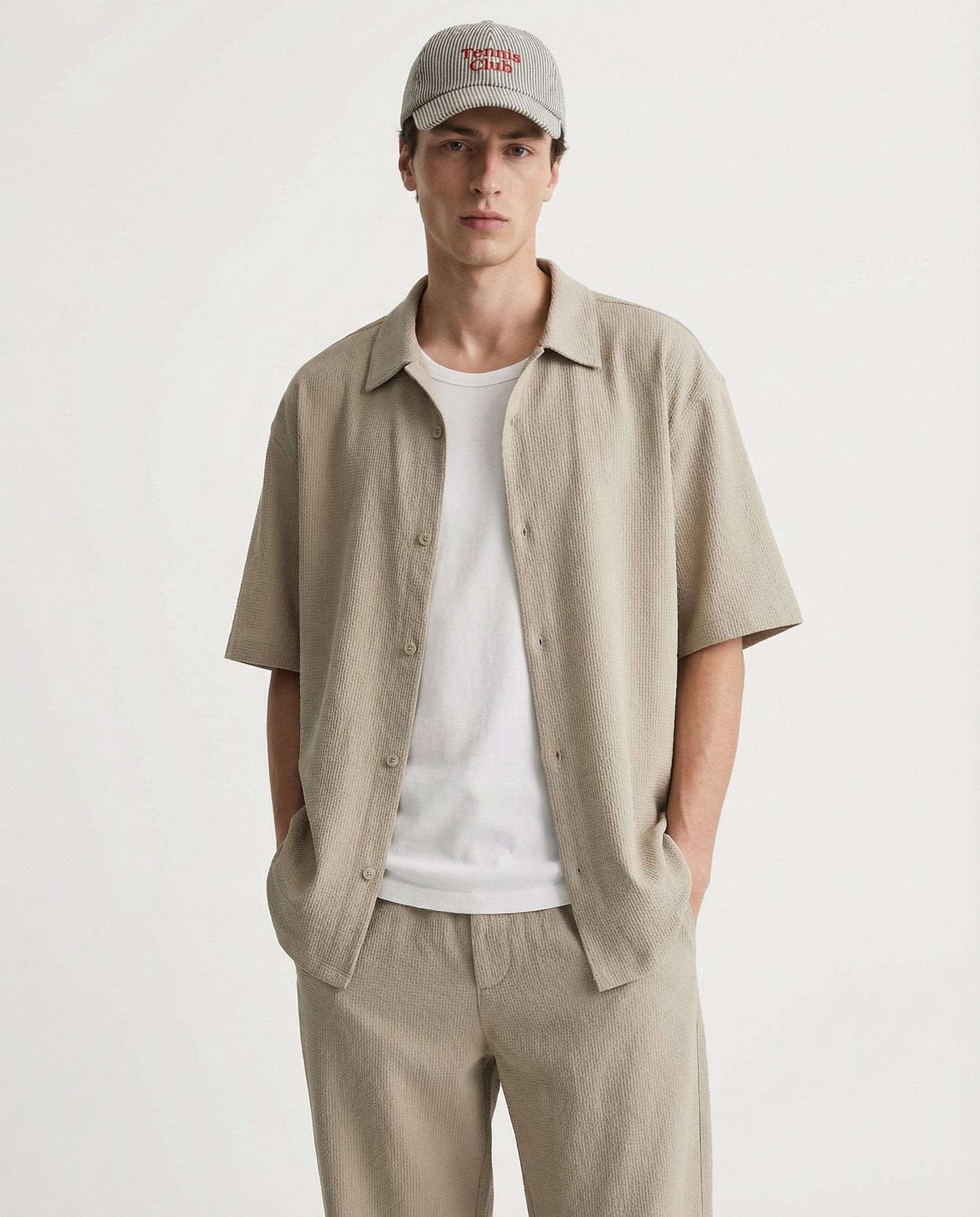 Camicia boxy fit in tessuto jacquard - Sabbia