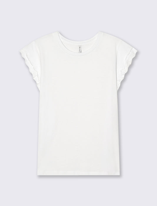 T-Shirt Mezza Manica con Rouches - Bianco