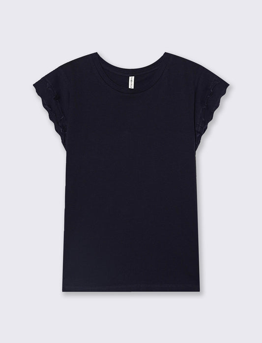 T-Shirt Mezza Manica con Rouches - Blu