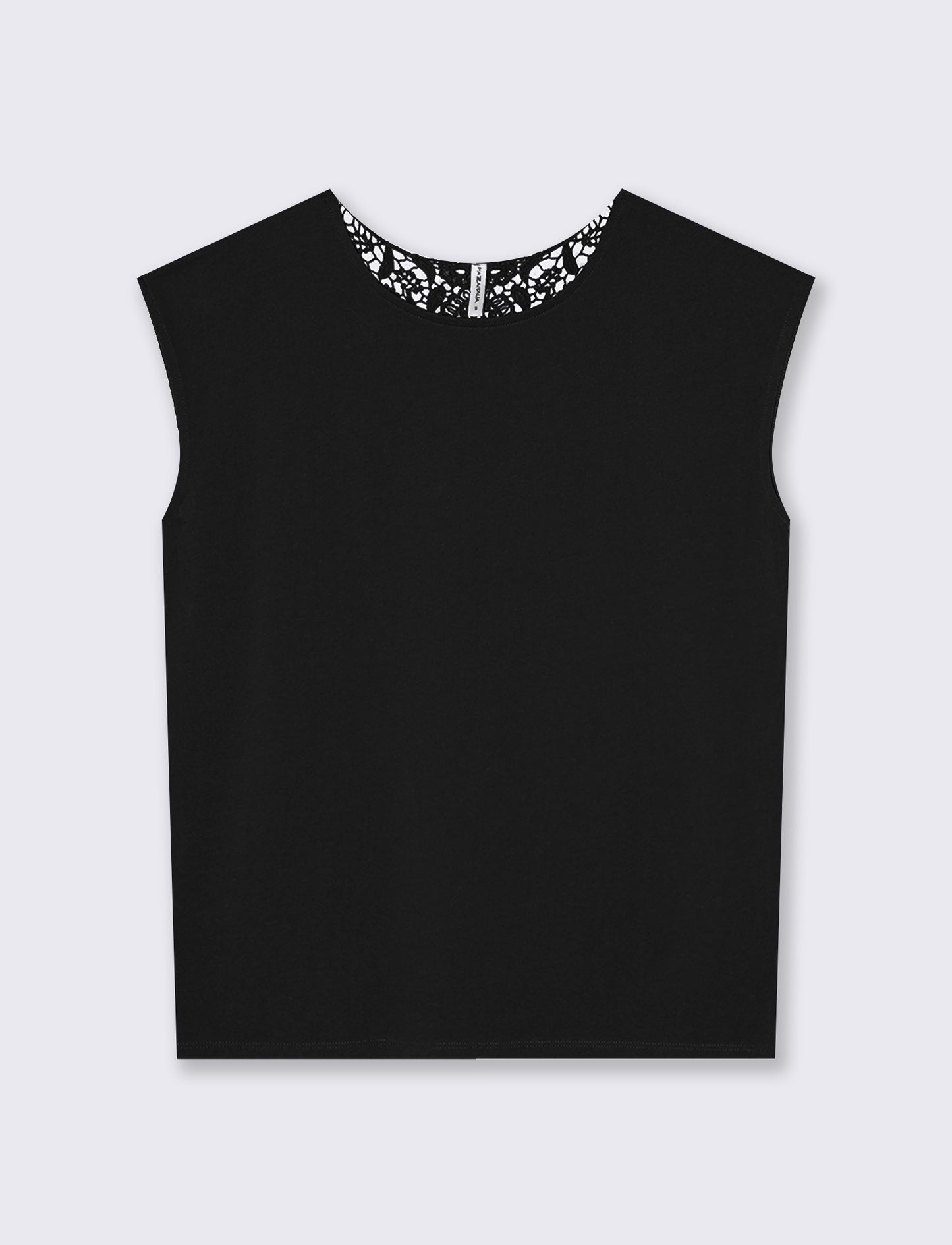 T-Shirt in Cotone con Inserto in Crochet - Nero