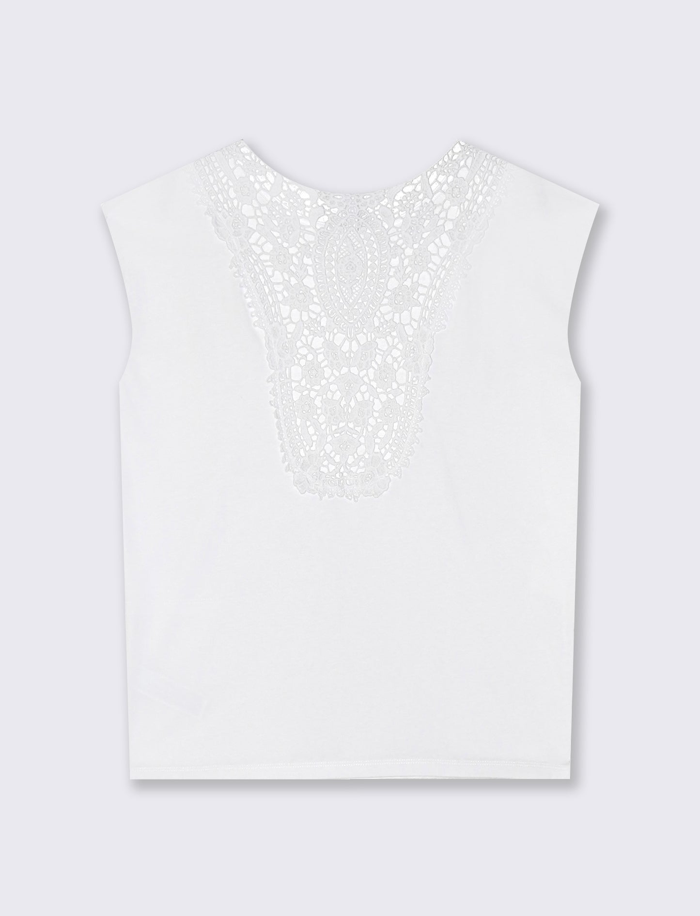 T-Shirt in Cotone con Inserto in Crochet - Bianco