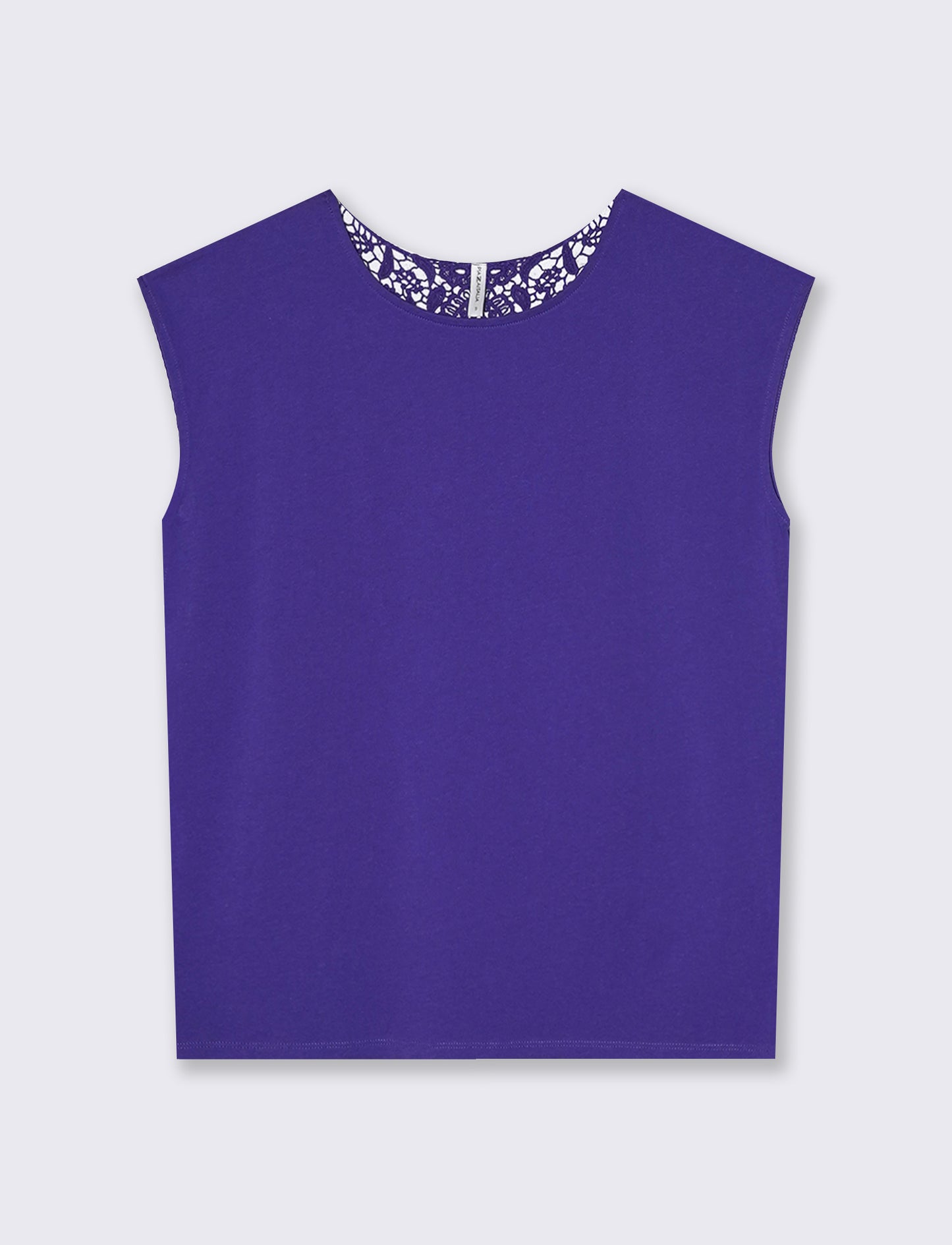 T-Shirt in Cotone con Inserto in Crochet - Blu cobalto