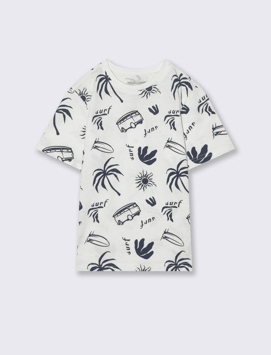 T-shirt in cotone con stampe beach - Bianco