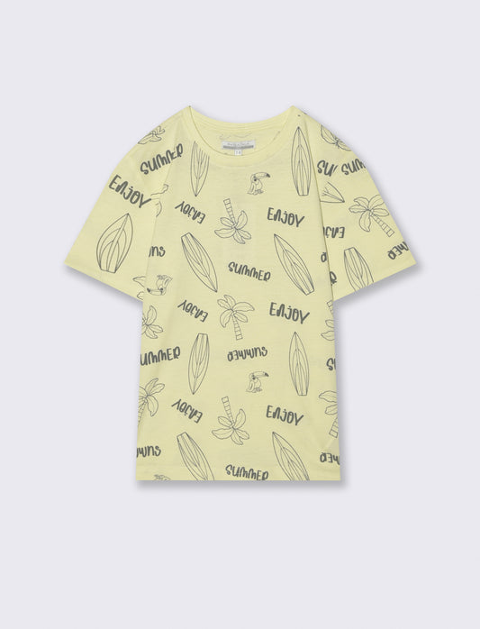 T-shirt in cotone con stampe beach - Giallo