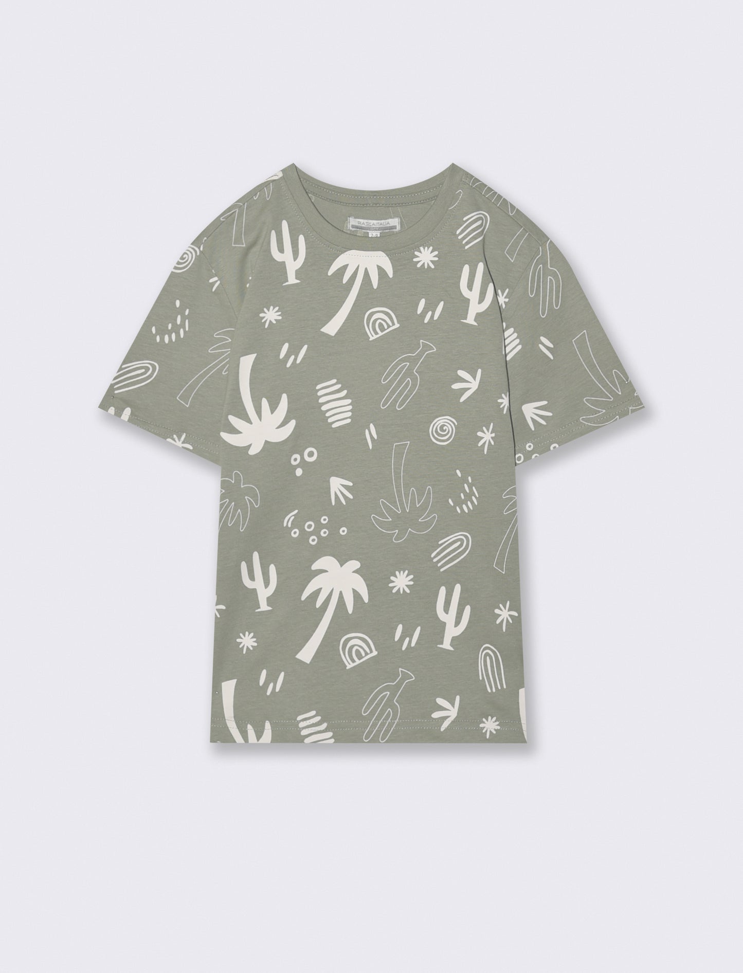 T-shirt in cotone con stampe beach - Verde salvia