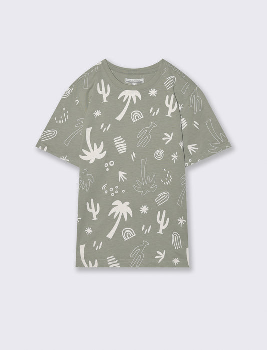 T-shirt in cotone con stampe beach - Verde salvia
