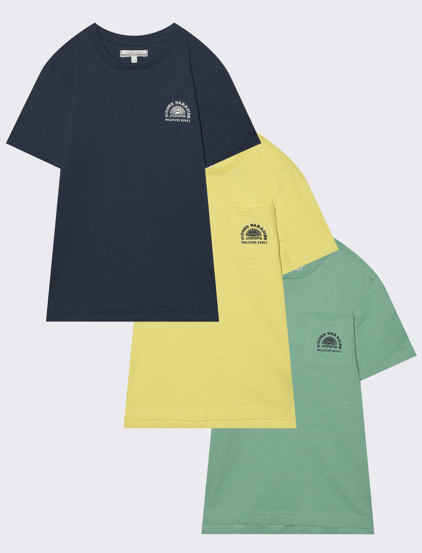 Set of 3 Flamed Cotton T-Shirts - Blue