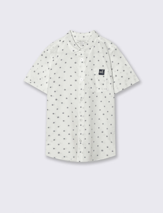 Short Sleeve Cotton Micro Print Shirt - White