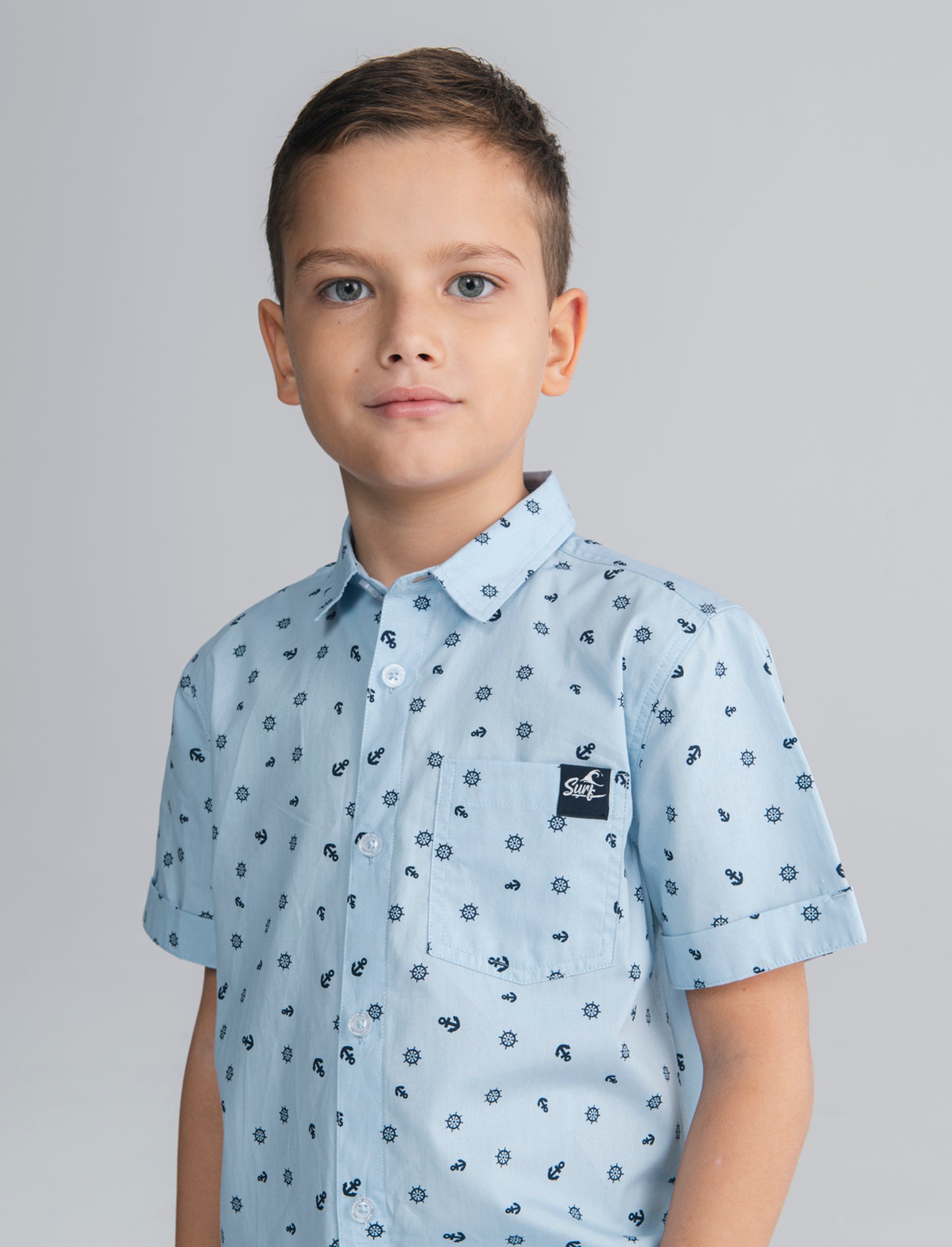 Camicia mezza manica micro-stampa cotone - Azzurro