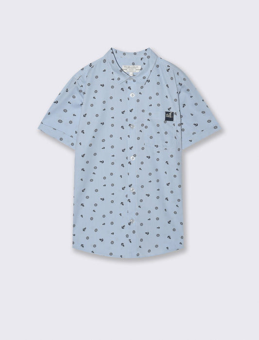 Short Sleeve Cotton Micro Print Shirt - Sky blue