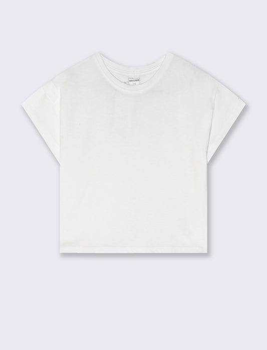 Cotton Half Sleeve T-Shirt with Pleat - White