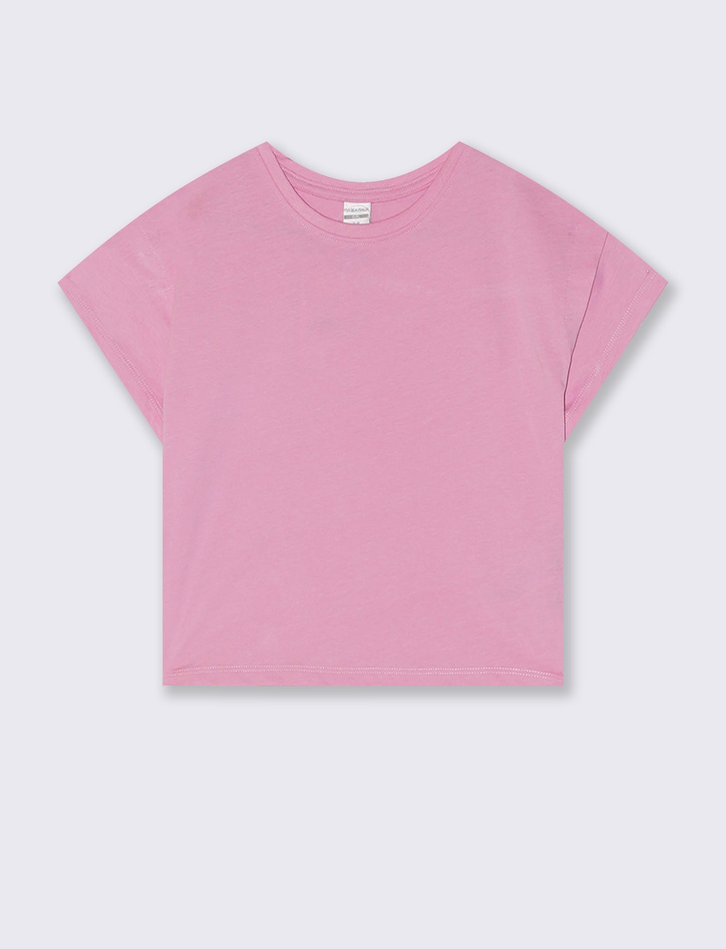 T-shirt mezza manica in cotone con piega - Rosa