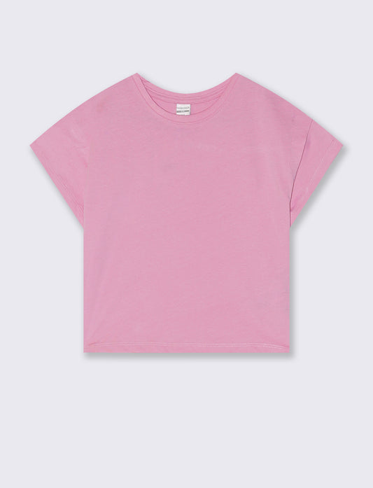 Cotton Half Sleeve T-Shirt with Pleat - Pink