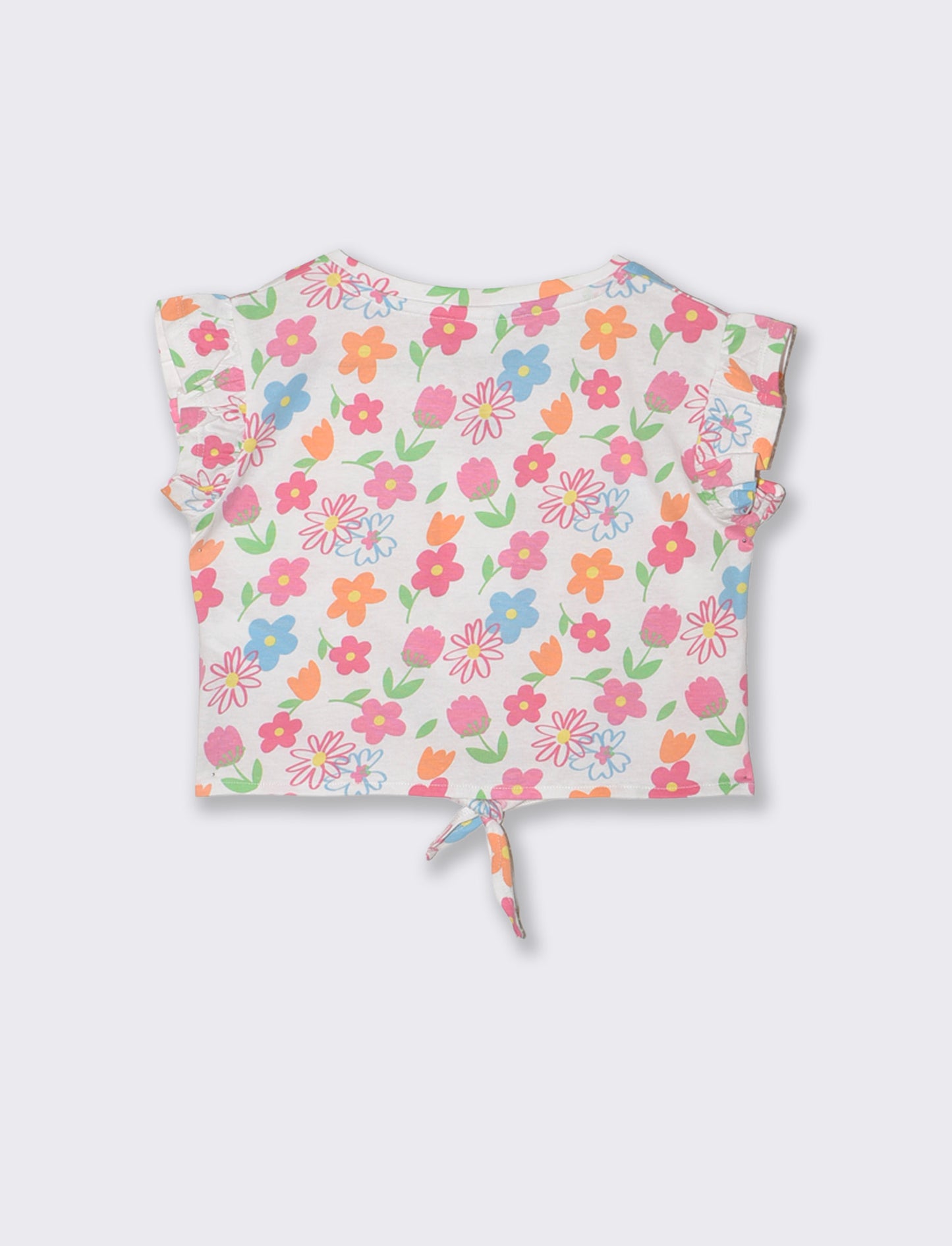 T-shirt estiva in cotone con nodo e manica aletta - Bianco