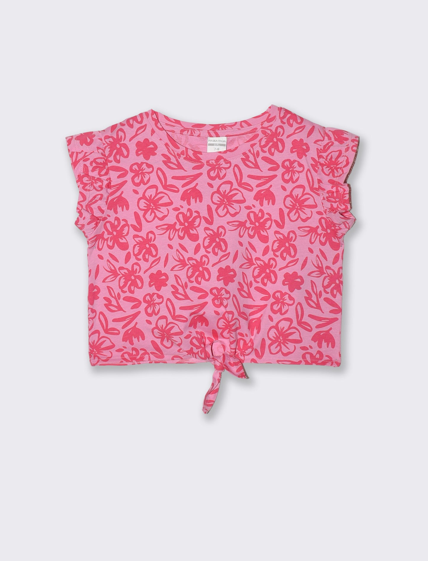 Summer cotton T-shirt with knot and cap sleeve - Pink