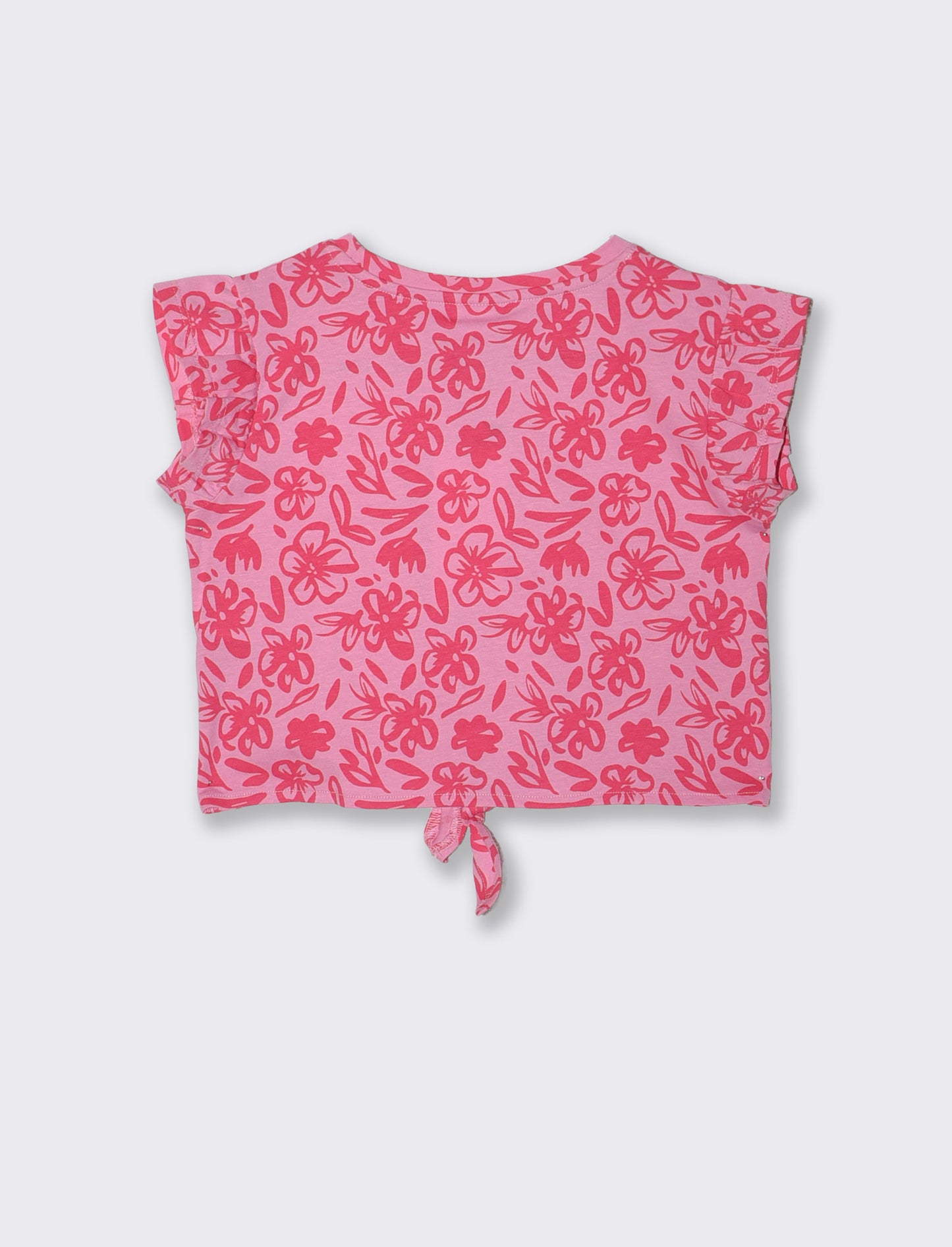Summer cotton T-shirt with knot and cap sleeve - Pink