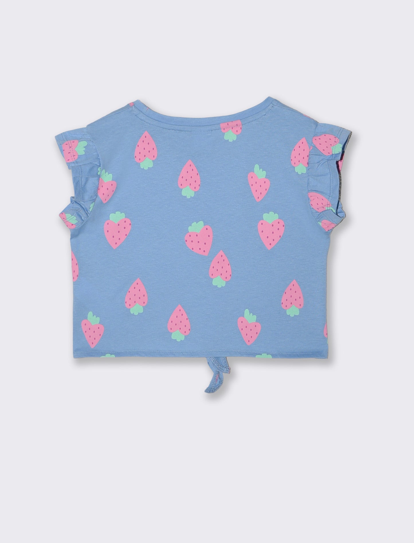 Summer cotton T-shirt with knot and cap sleeve - Sky blue