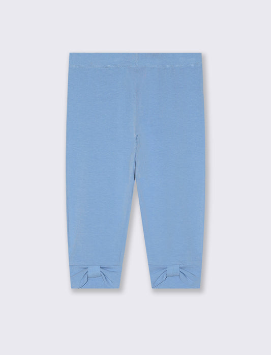 Leggings 3/4 da bambina con fiocco - Azzurro