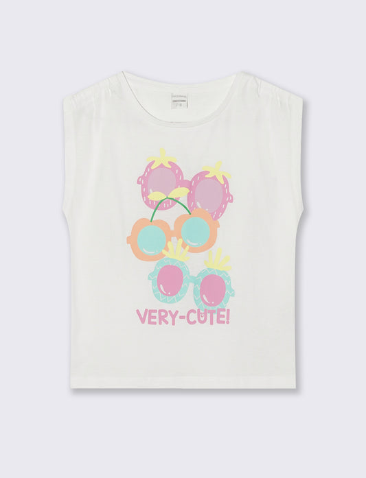 T-shirt giromanica bambina con arriccio - Bianco