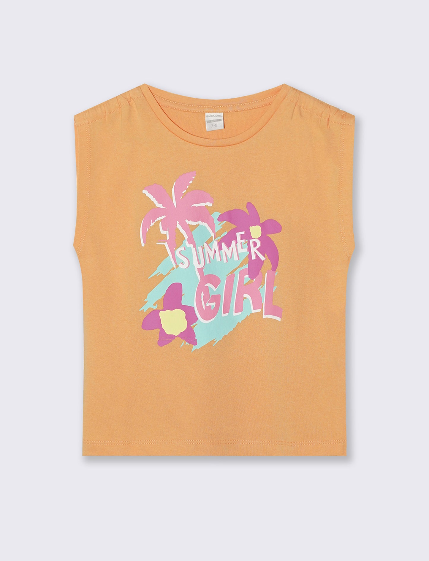 T-shirt giromanica bambina con arriccio - Pesca
