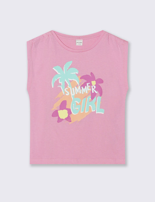 T-shirt giromanica bambina con arriccio - Rosa