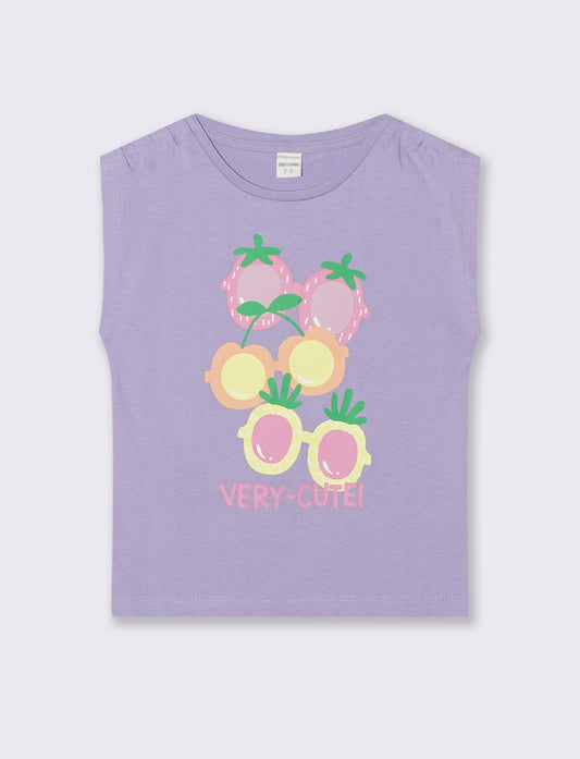 T-shirt giromanica bambina con arriccio - Lilla