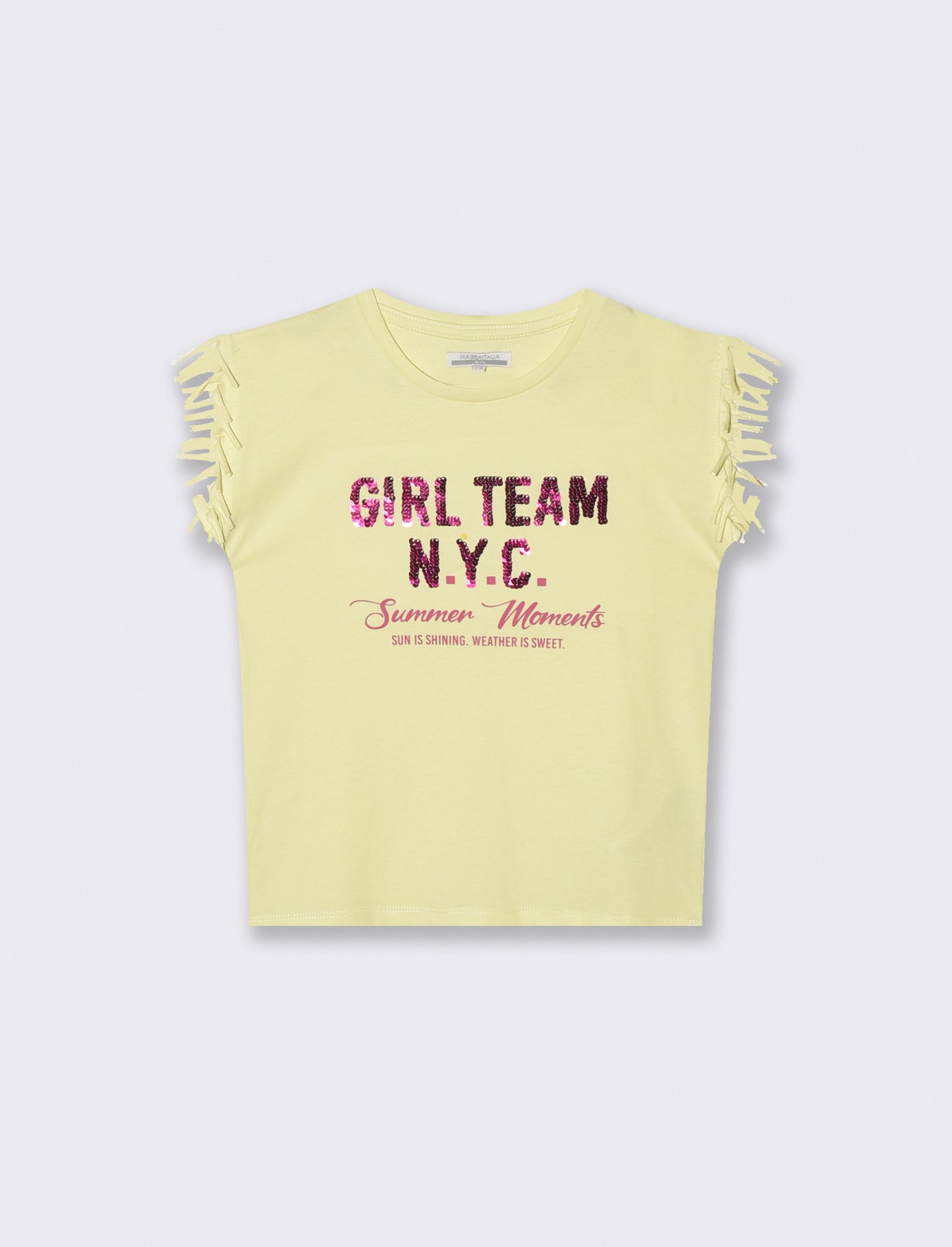 Fringed T-shirt with sequins for girls - Yellow