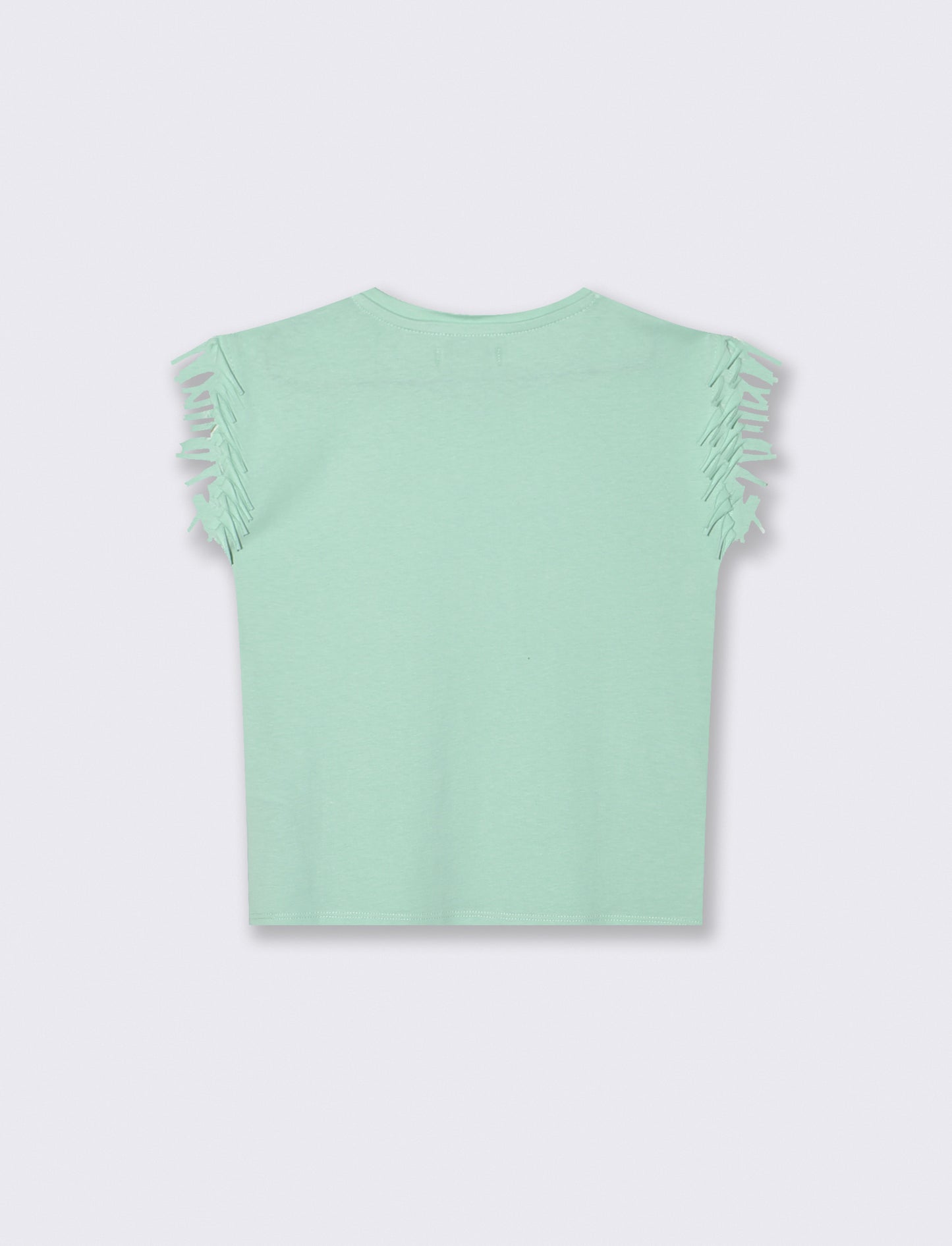 T-shirt con frange e paillettes da bambina - Verde acqua