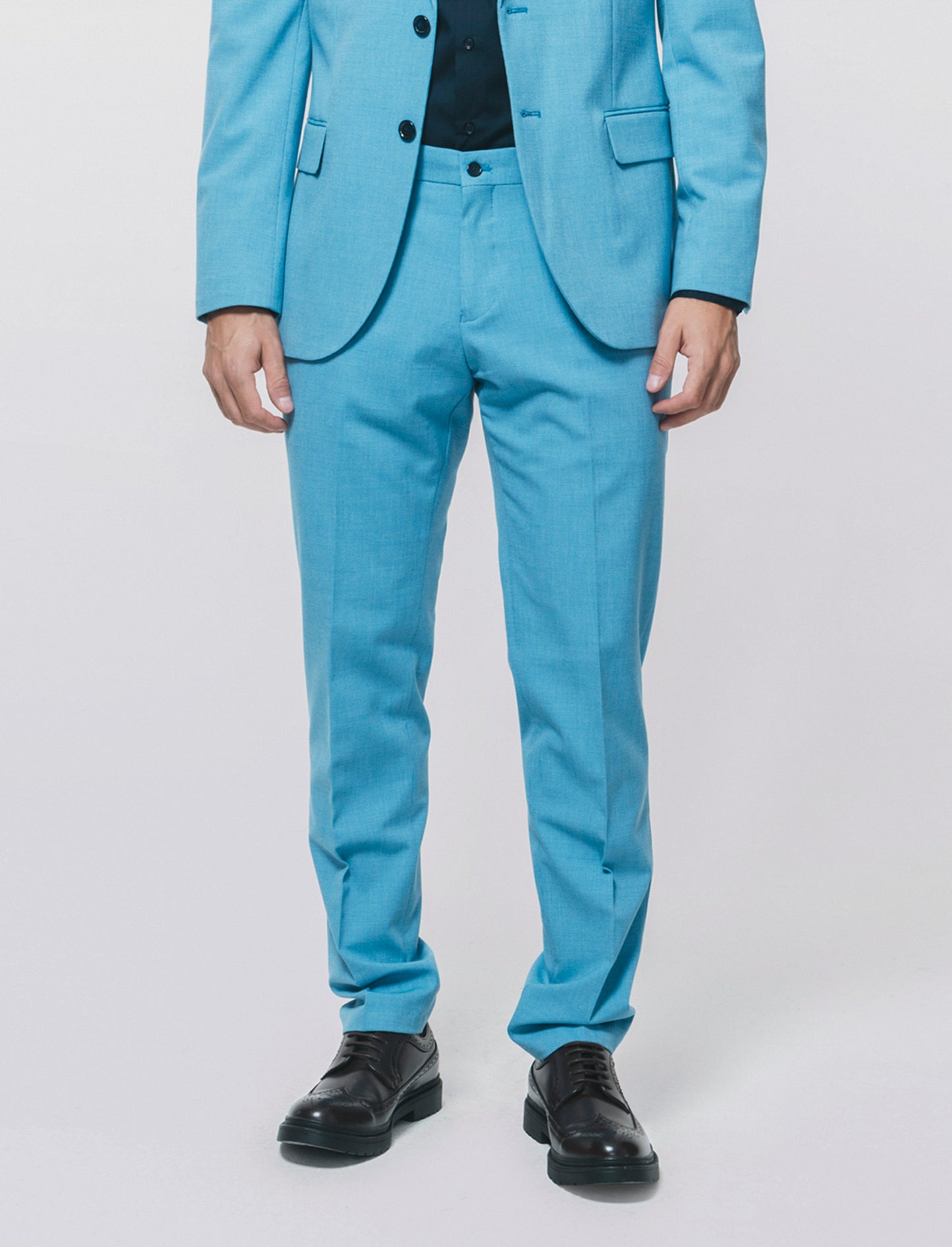 Pantalone Completo Tessuto Dobby Melange - Celeste